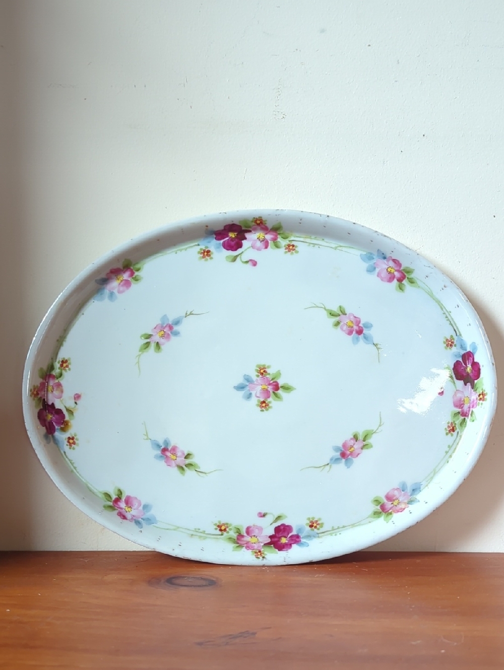 Vintage Hand Painted Floral Porcelain Platter Japan